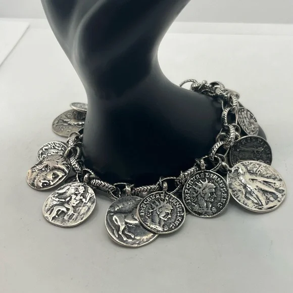 SILPADA Sterling Silver Oxidized Roman Coin Cha Cha Charm Bracelet B1624